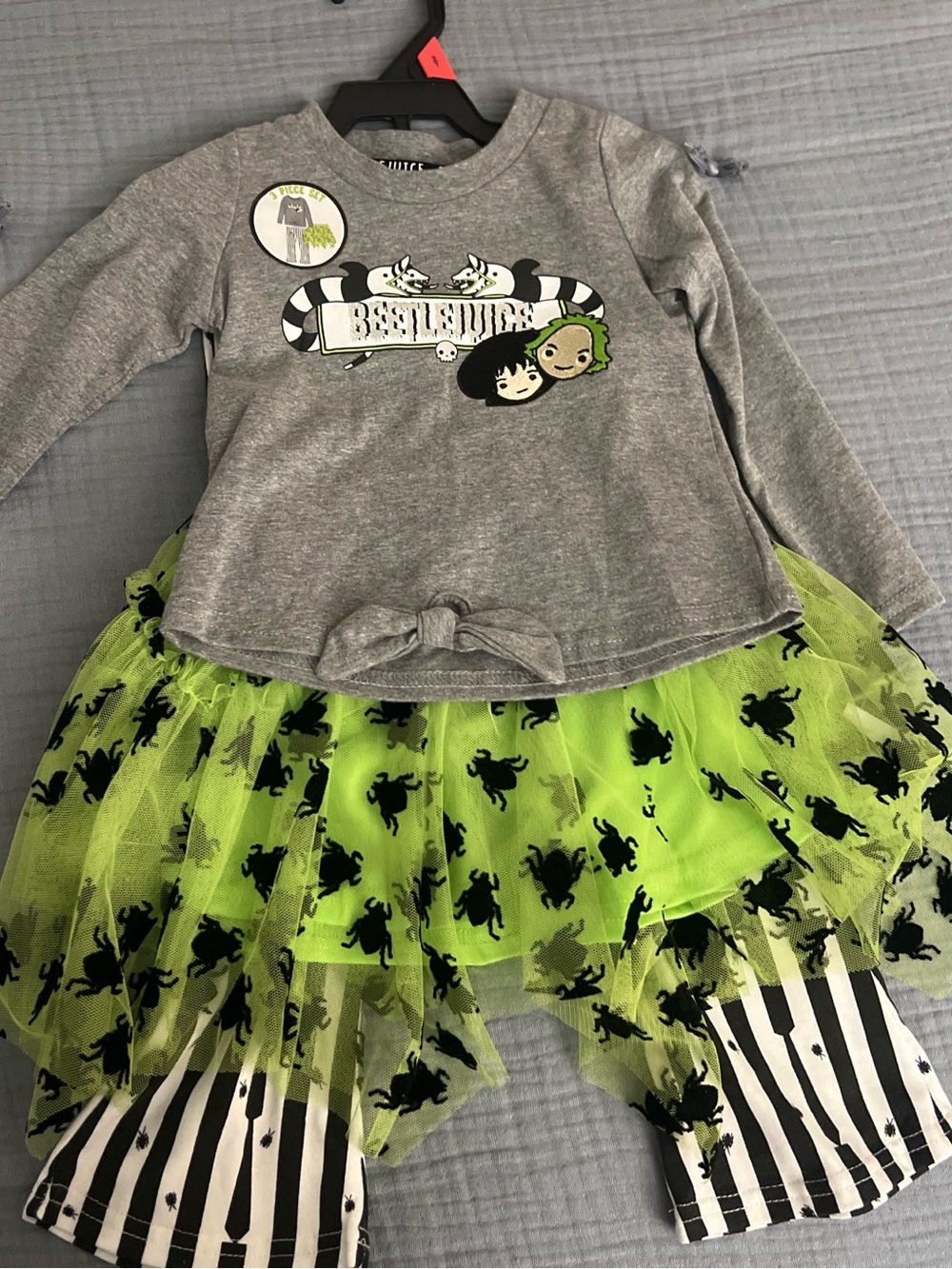 Girls Halloween Green Tulle Tutu Set with Gray Top